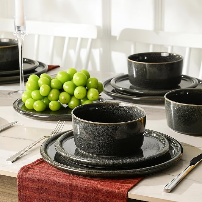 Eden Charcoal 12-Piece Stoneware Dinner Set