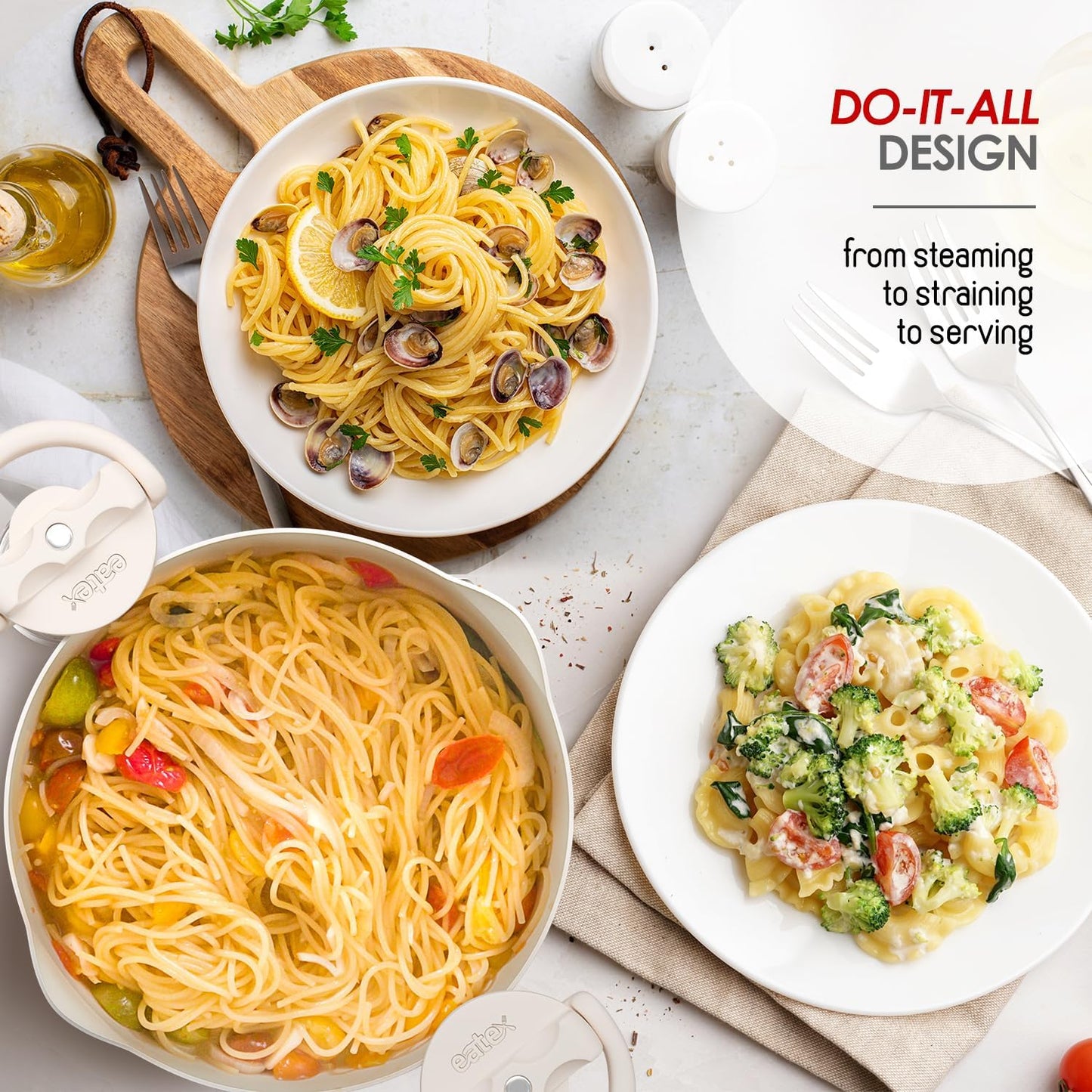 Strain & Simmer 5 Qt Pasta Pot - Stainless Steel with Nonstick Ceramic