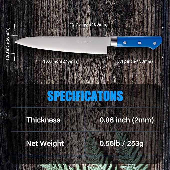 Sumteene Pro Japanese Chef Knife 10.6'' with Blue Handle