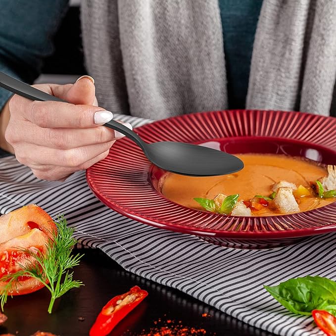 Matte Black 12-Piece Dinner Spoons Set
