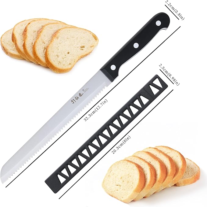 HAMMER IRON ALLEY Bread Knife HIA Stainless Steel 8 inch Serrated Bread Knife Perfect for Homemade Bread Bagels and Cake Knife Cover Included Dishwasher Safe (8 inch Blade with 5 inch Handle)