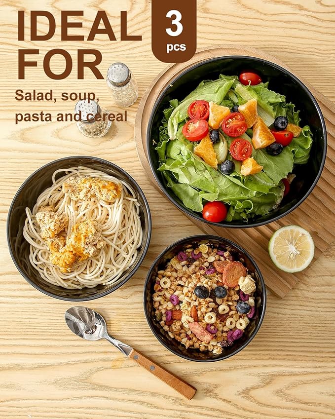 Hasense Navy Ceramic Nesting Bowls 3-Piece Set