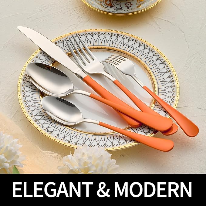 20-Piece Orange Stainless Steel Flatware