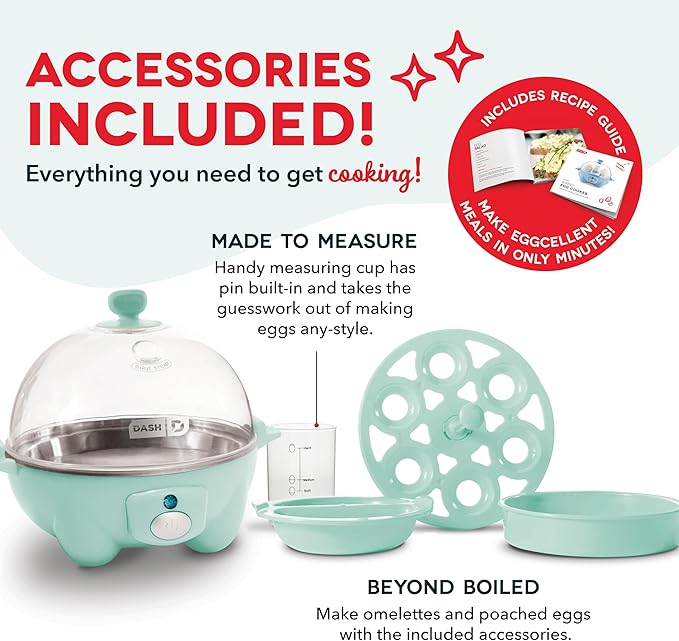 DASH 6-Egg Quick Cooker: Electric, Auto-Off - Aqua