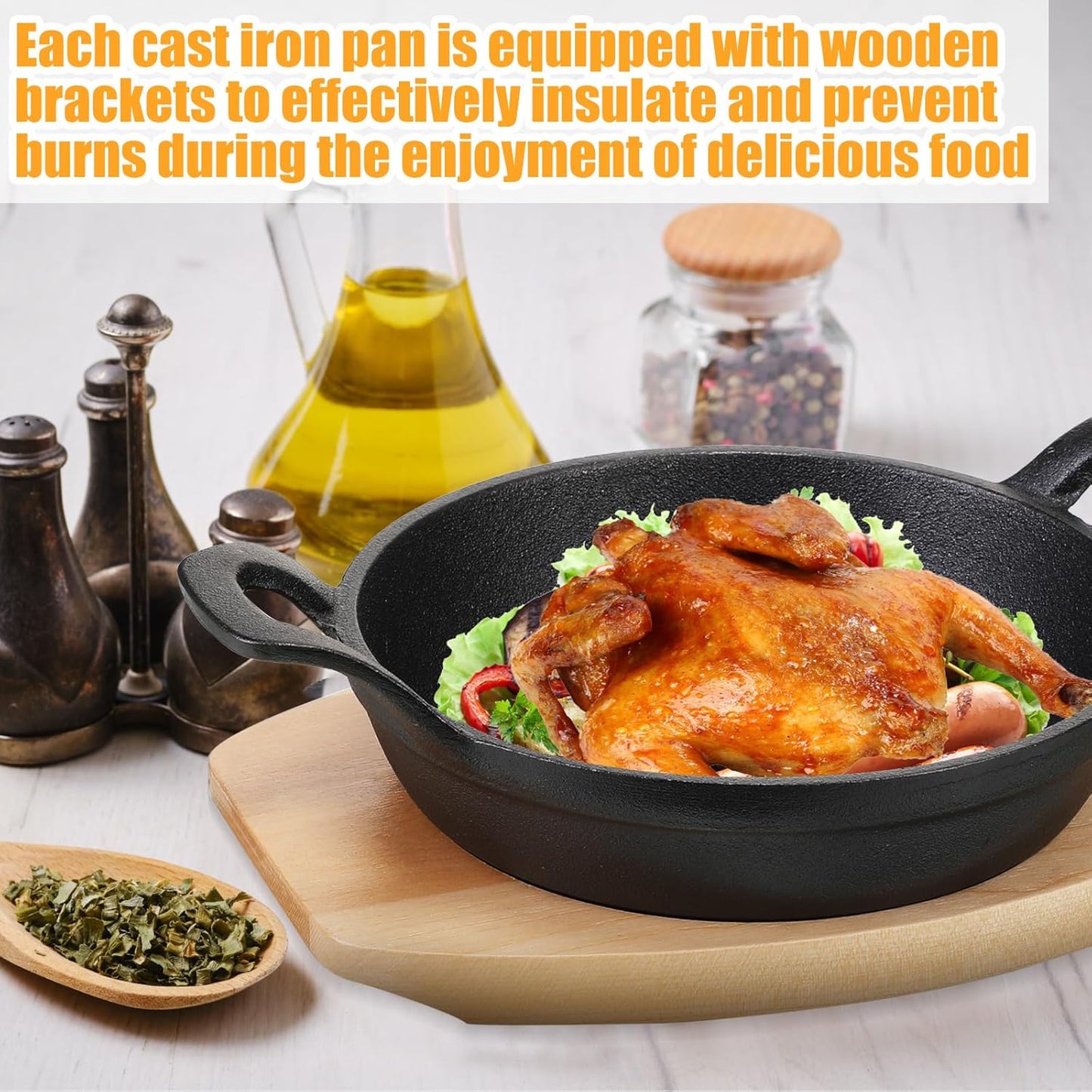 Miniature Cast Iron Skillet Set with Wood Trays