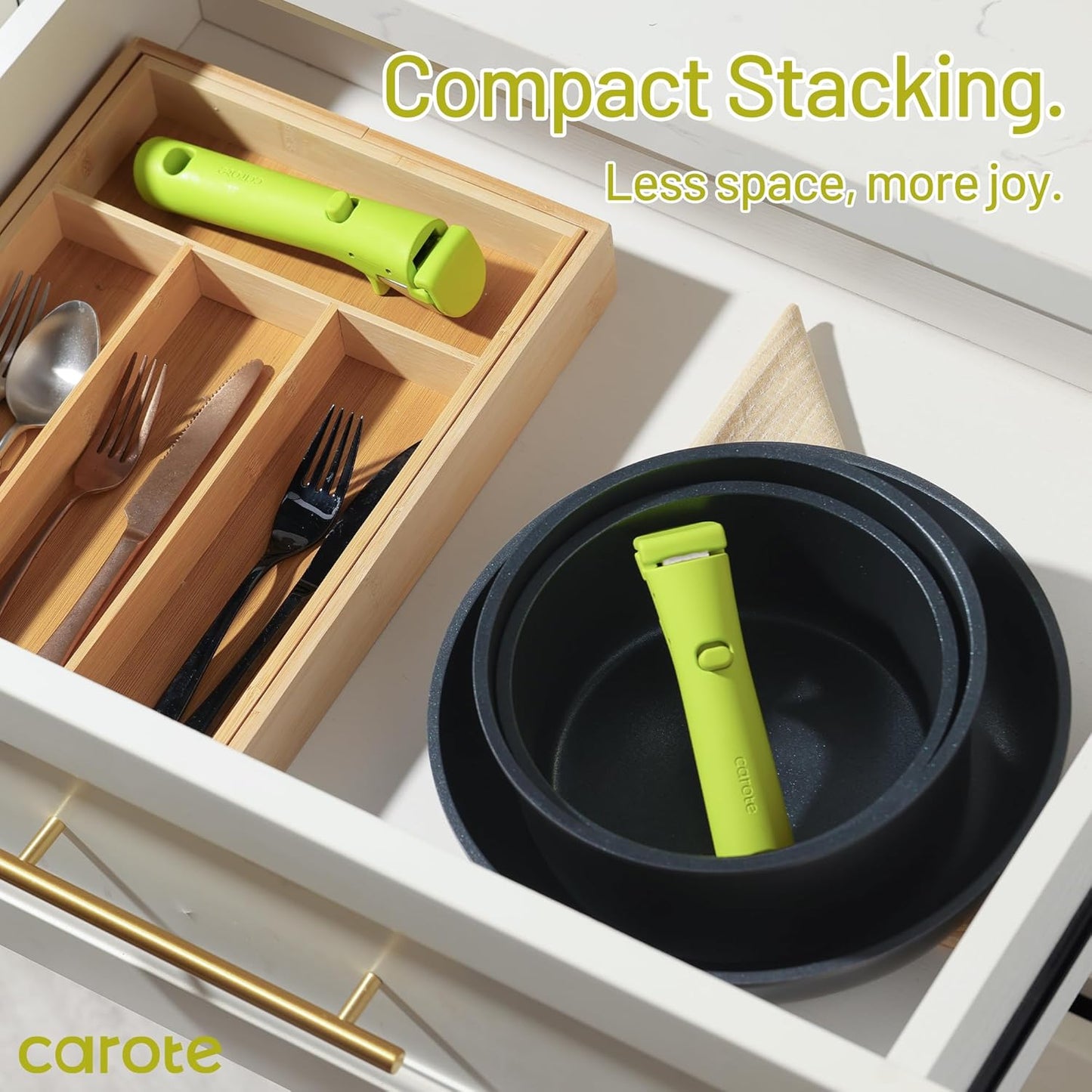 CAROTE 11pc Nonstick Cookware Set with Detachable Handles