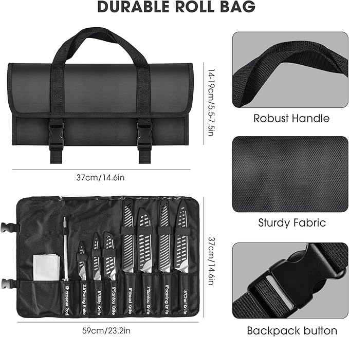 MOSFiATA 12-Piece Chef Knife Set with Storage Bag