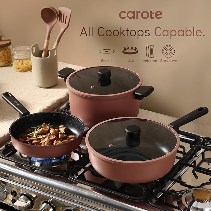 CAROTE 16-Piece Nonstick Cookware Set with Silicone Accessories