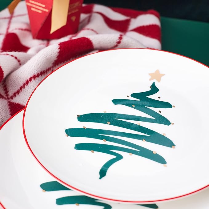 Swuut Festive Bone China Dinnerware Set - Dishwasher Safe - 10 inch Plates