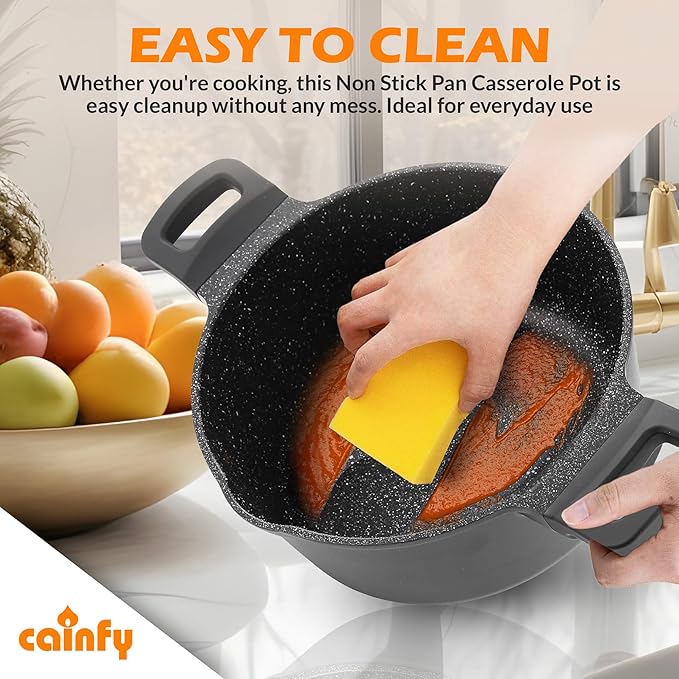 9.5'' Granite-Coated Non Stick Casserole Pot - Ergonomic Handle, Induction Ready