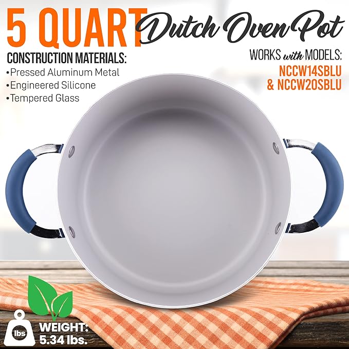 NutriChef 5-Quart Modern Dutch Oven - Non-Stick with Tempered Glass Lid