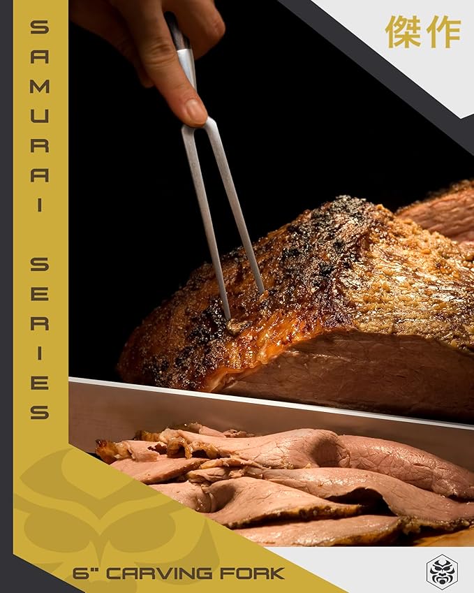 KESSAKU Meat Fork - 6 inch - Samurai Series - Dual-Prong Carving & BBQ Fork - Forged High Carbon Stainless Steel - Wood Handle