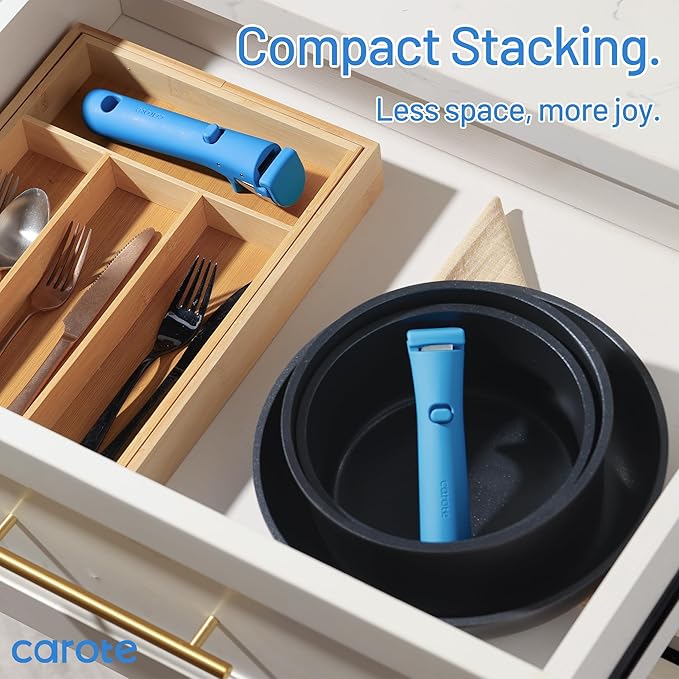 CAROTE 11-Piece Wave Blue Cookware Set with Detachable Handles