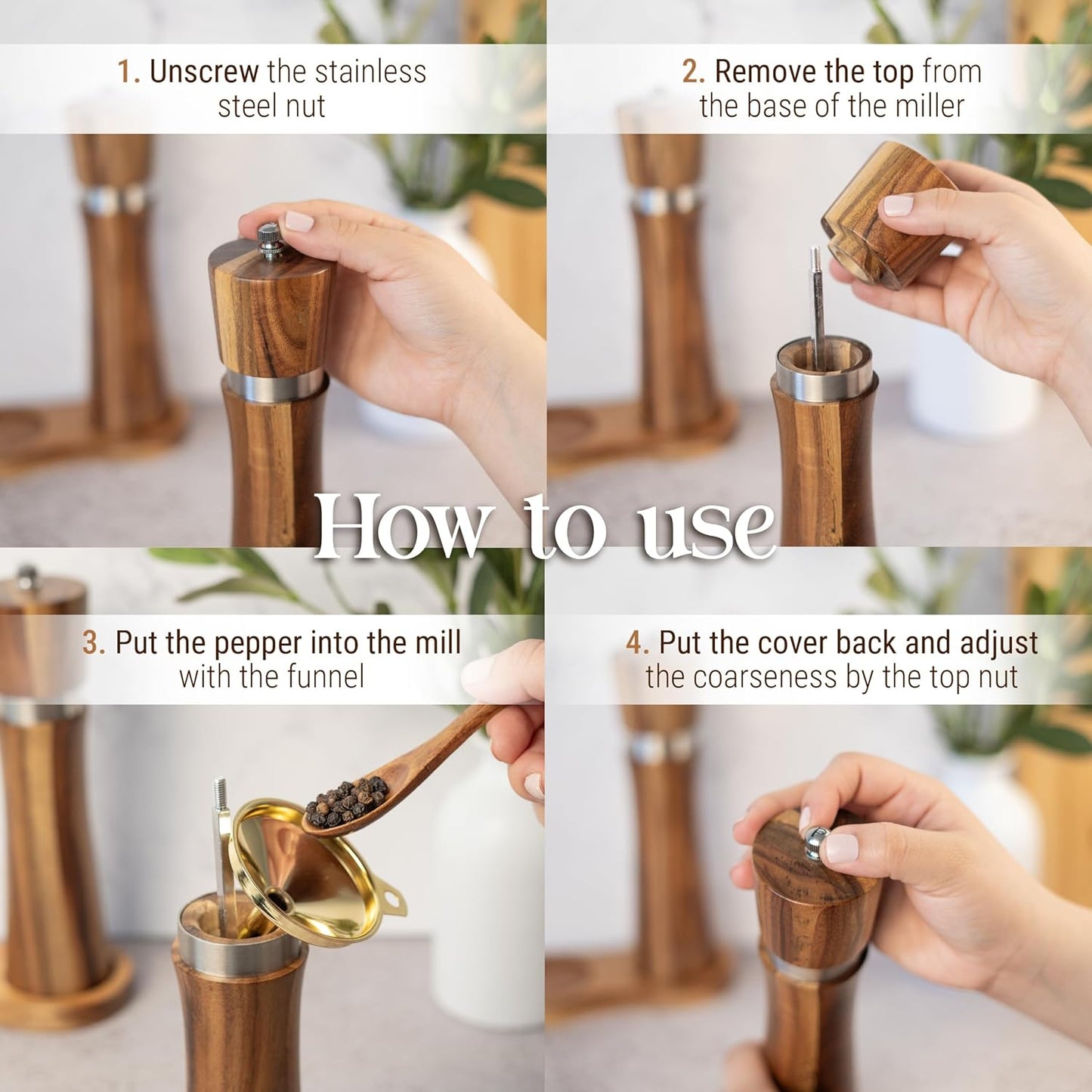 Acacia Wood Salt and Pepper Mill Set