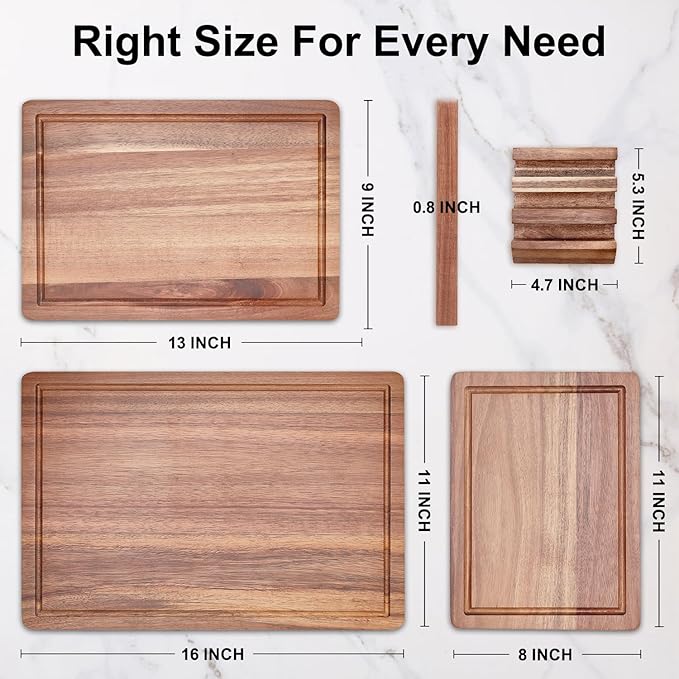 Acacia Wood 3-Piece Cutting Board Set