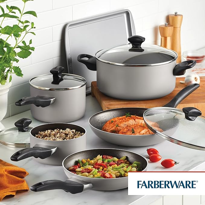 Farberware 15-Piece Pewter Nonstick Cookware Set