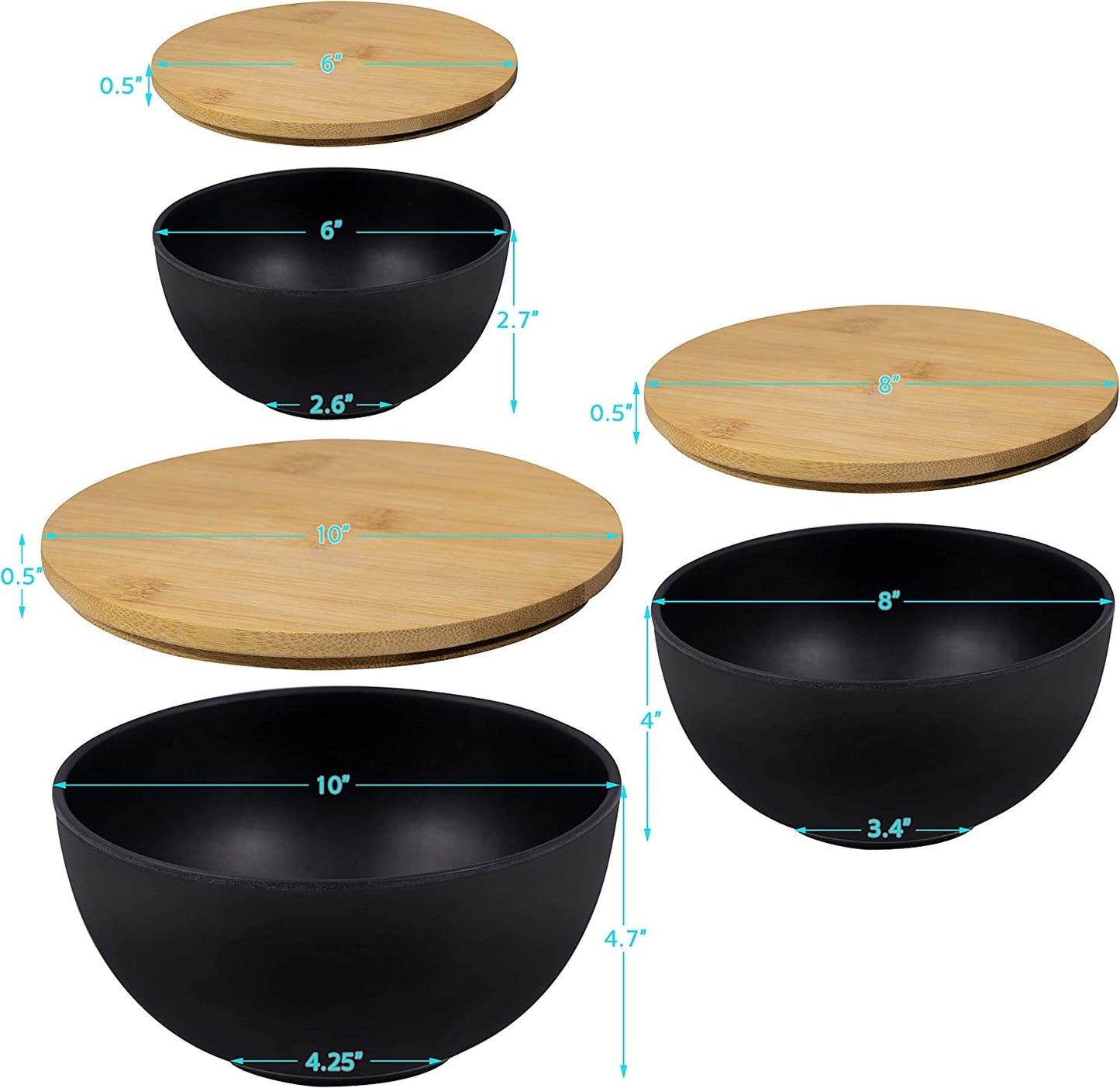 3-Piece Large Salad Bowl Set with Bamboo Lids