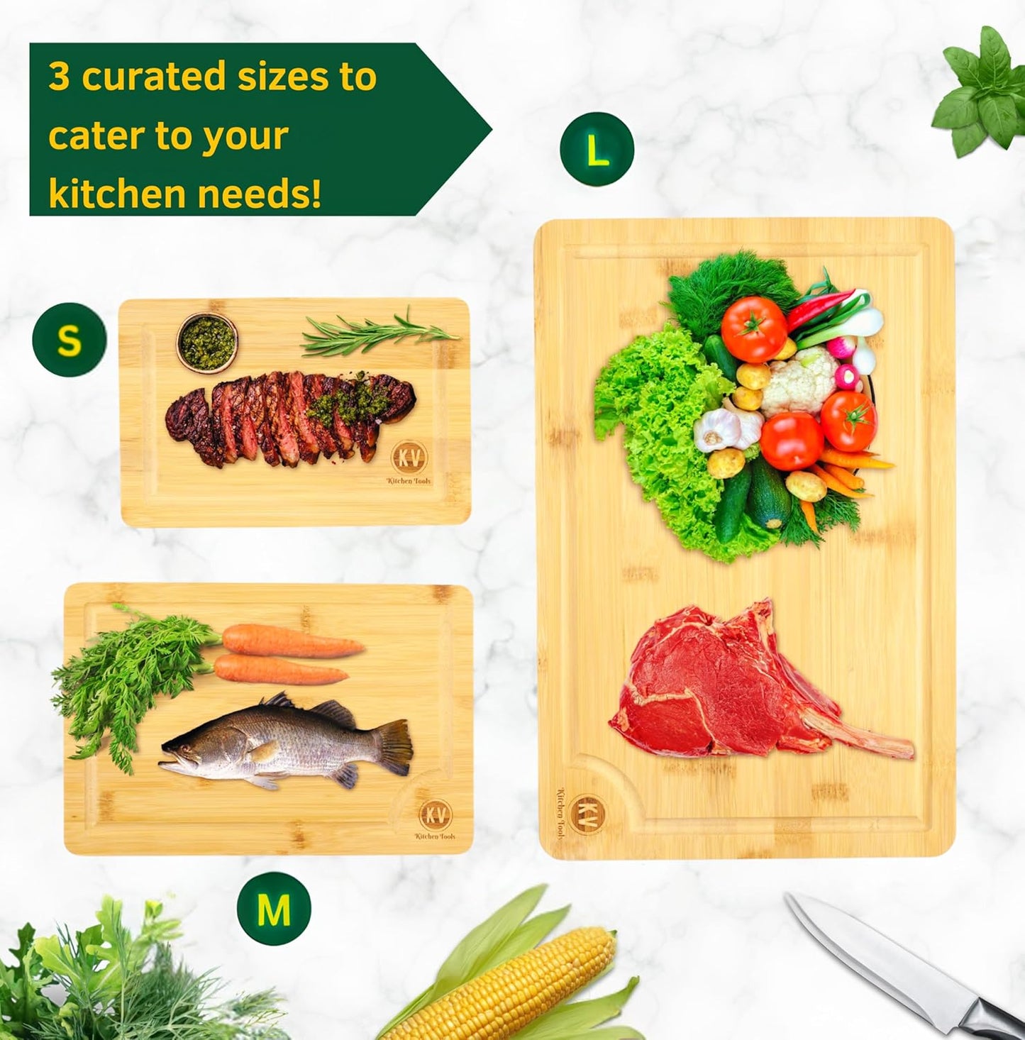 Bamboo Trio Cutting Boards | Non-Toxic and Handle-Equipped