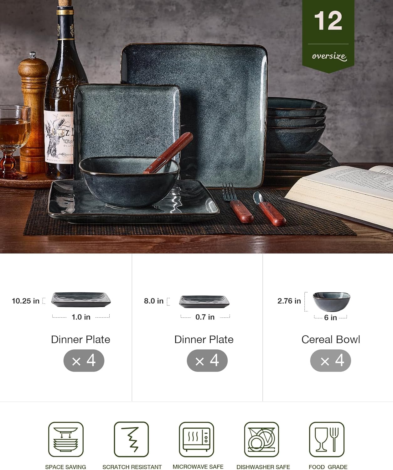 Oceanic Square 18-Piece Dinnerware Set