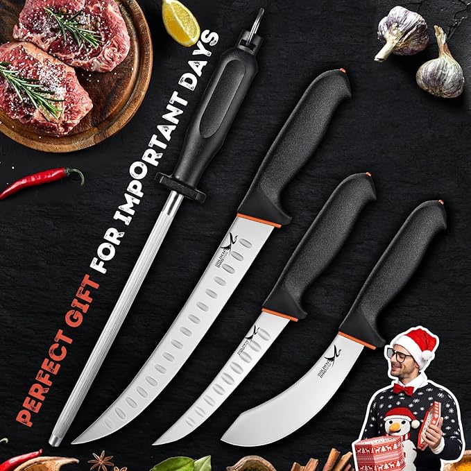Golden Bird 4-Piece Chef's Knife Set - Professional BBQ and Butcher Kit
