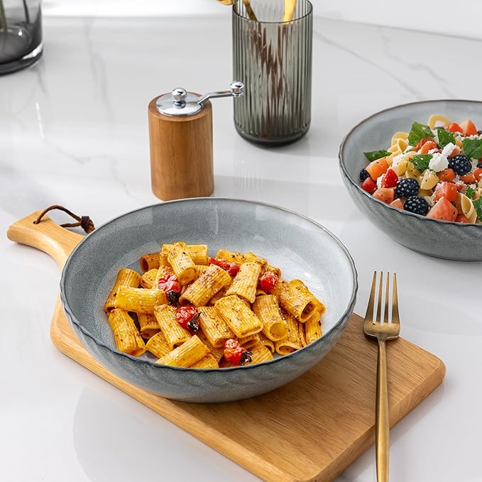 GBHOME 8.5-Inch Stoneware Pasta Bowls - 38 Ounce Ceramic Salad Serving Bowls, Set of 4