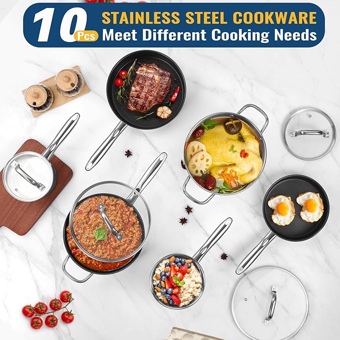 P&P CHEF Deluxe Stainless Steel 10-Piece Cookware Set