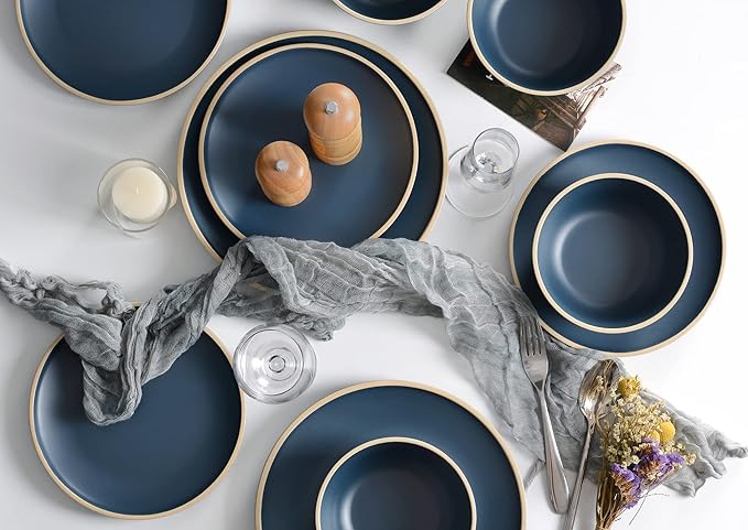 Gufaith 12-Piece Nautical Melamine Dinnerware - Deep Blue