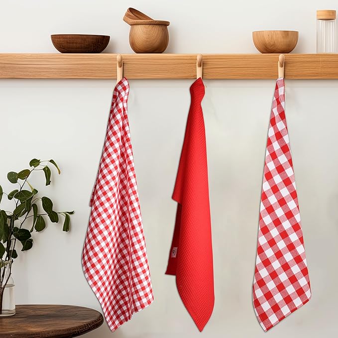 Gratico Soft Cotton Kitchen Towel 6-Pack - Red/White Checks