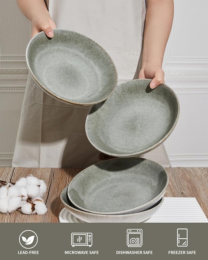 Verdant Essence 32oz Pasta Bowls - Set of 4 Microwave Safe