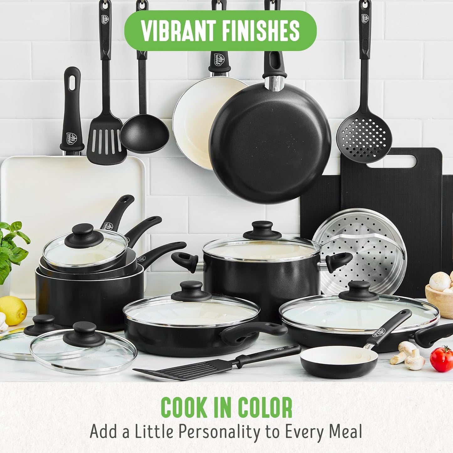 GreenLife SoftGrip 23pc Nonstick Ceramic Cookware & Utensils Set