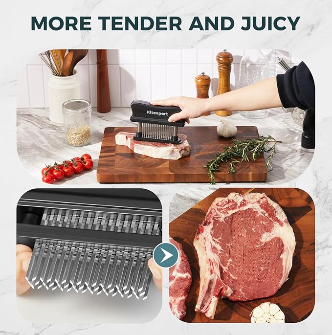 Kitexpert Meat Tenderizer 48 Ultra Sharp Blades Meat Tenderizer Tool with Stainless Steel Needle Detachable Base for Easy Cleaning Heavy Duty Tenderizer for Chicken Steak