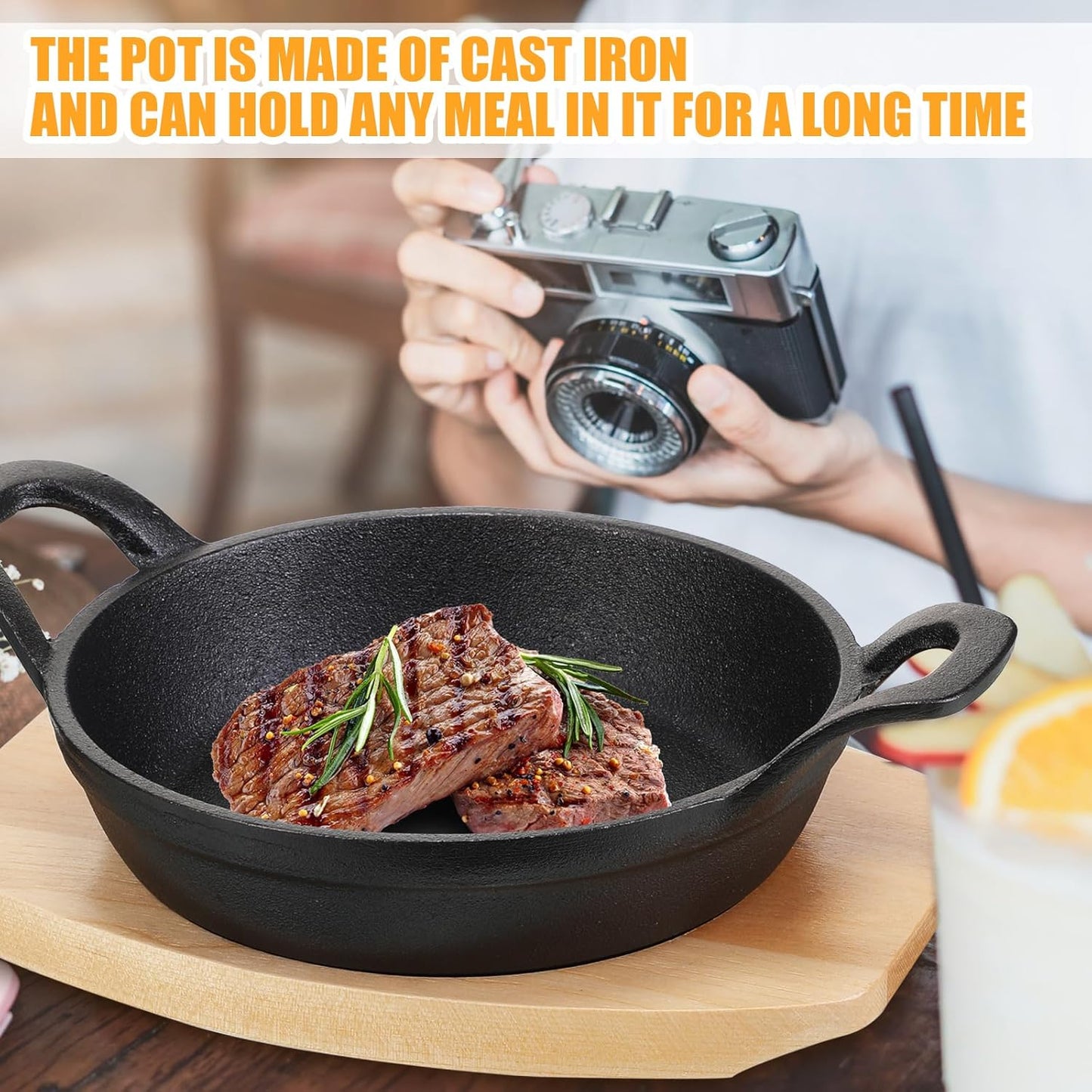 Miniature Cast Iron Skillet Set with Wood Trays