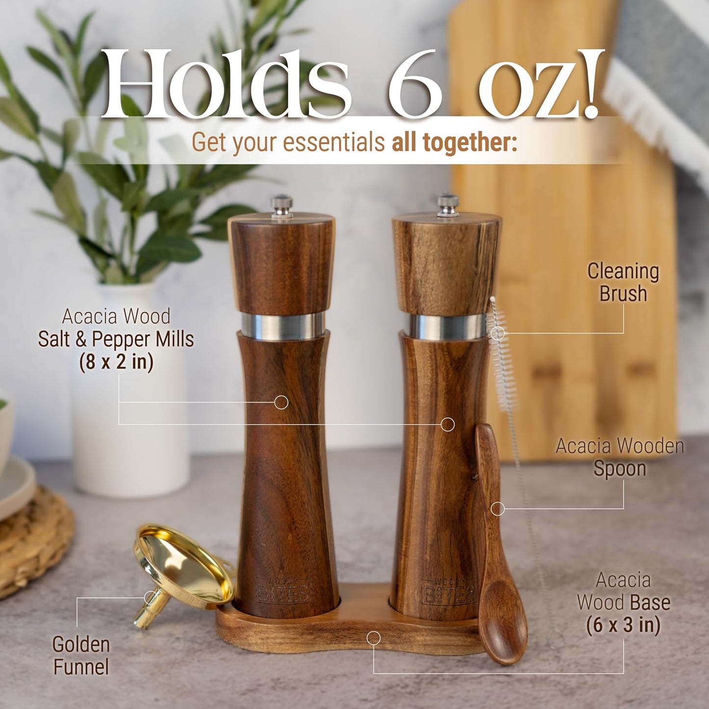 Acacia Wood Salt and Pepper Mill Set