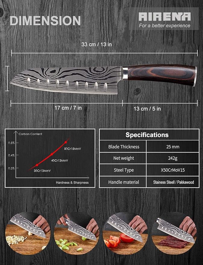 AIRENA Precision Santoku Chef Knife - 7" Japanese Stainless Steel