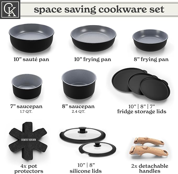 Rustic Chef Stackable Cookware Set with Detachable Handles