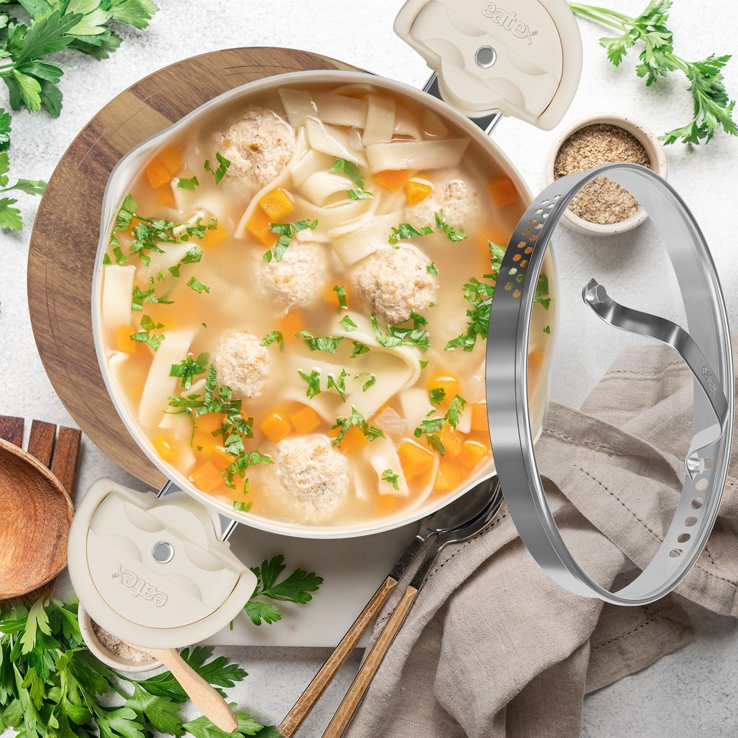 Strain & Simmer 5 Qt Pasta Pot - Stainless Steel with Nonstick Ceramic