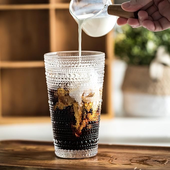 KEMORELA Classic Hobnail Tumblers - 4-Pack with Straws for Cocktails & More