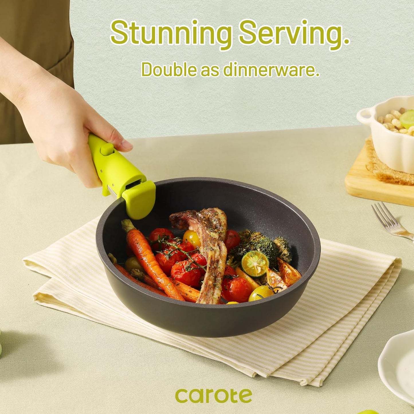 CAROTE 11pc Nonstick Cookware Set with Detachable Handles