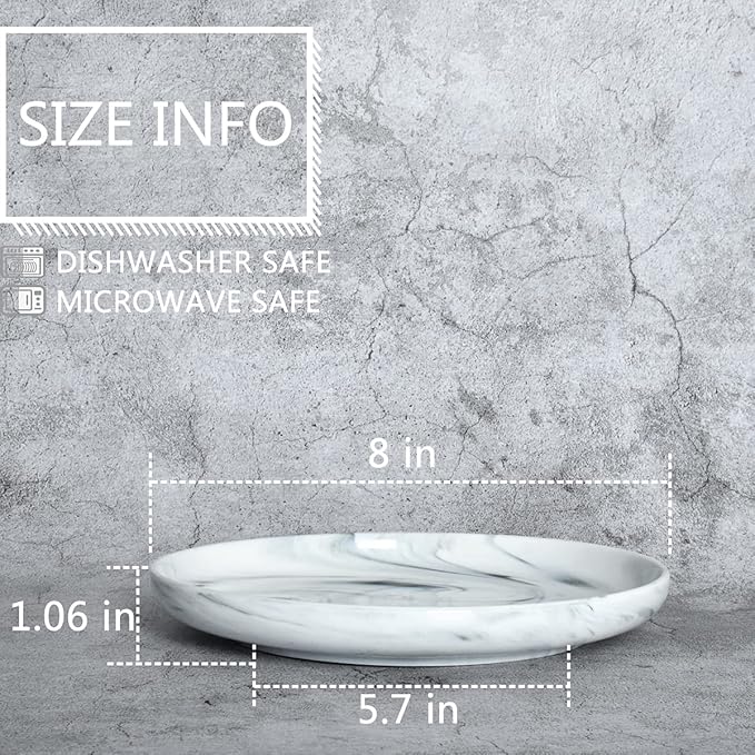 Marbly 8-Inch Ceramic Salad Plates - Set of 4, Microwave Safe