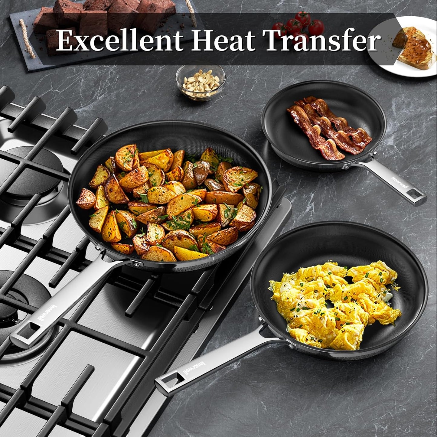 Elegance Stainless Steel Fry Pan Trio with Lids