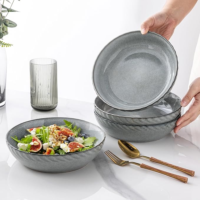 GBHOME 8.5-Inch Stoneware Pasta Bowls - 38 Ounce Ceramic Salad Serving Bowls, Set of 4