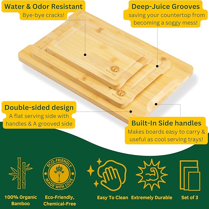 Bamboo Trio Cutting Boards | Non-Toxic and Handle-Equipped