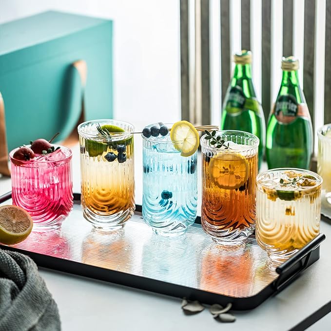 ArchCraft Drinking Glass Set - 4pc Art Deco Ripple Cups