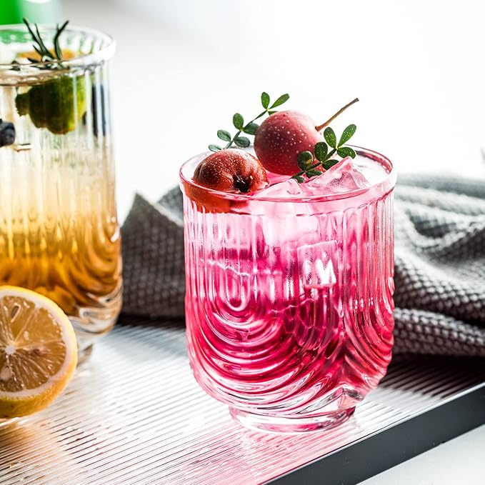 ArchCraft Drinking Glass Set - 4pc Art Deco Ripple Cups