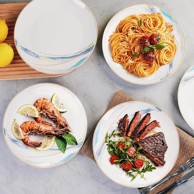 Fantasy Porcelain Dessert Plates 8-Pack with Gold Rim