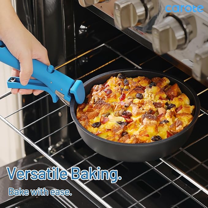 CAROTE 11-Piece Wave Blue Cookware Set with Detachable Handles