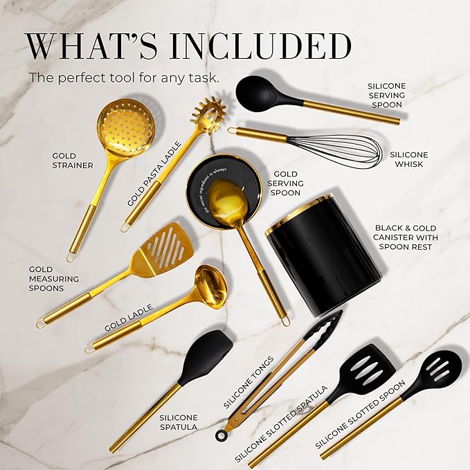 Chic Black & Gold 13-Piece Kitchen Set