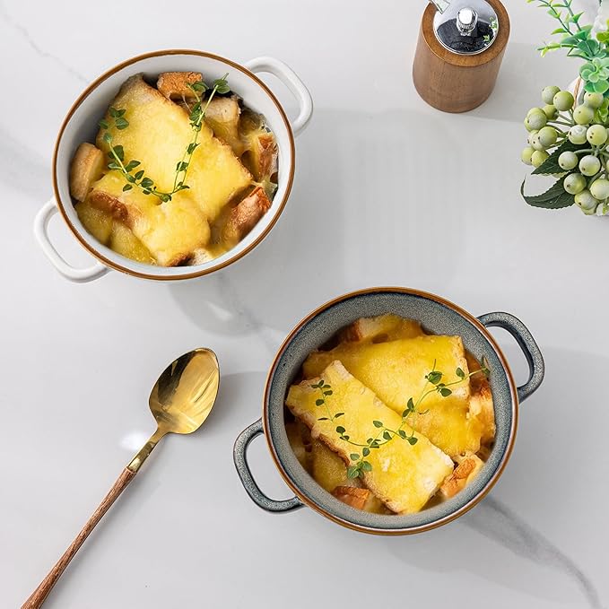 GBHOME 24 OZ Double-Handled Ceramic Soup Bowls