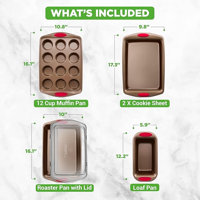 Deluxe NutriChef 5-Piece Baking Set - Gold & Red Silicone