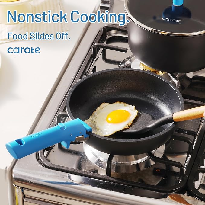 CAROTE 11-Piece Wave Blue Cookware Set with Detachable Handles